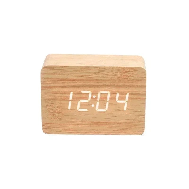 LED Wooden Digital Alarm Clock – Voice Control Table Clock with Temperature & Date Display