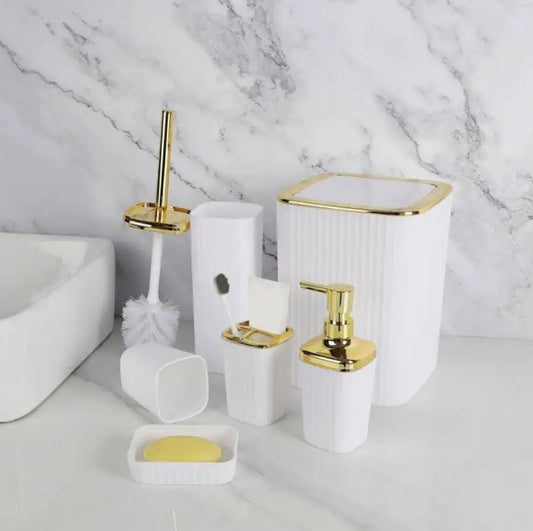 6‑Piece Premium Bathroom Accessories Set with Storage Box – Soap Dispenser, Toothbrush Holder, Tumbler, Soap Dish & Toilet Brush