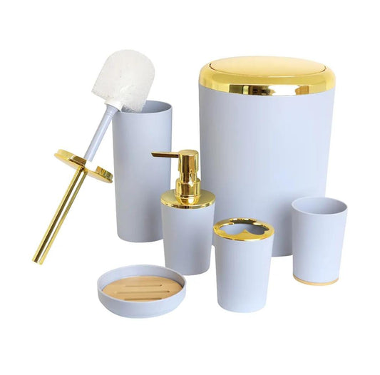 6‑Piece Premium Bathroom Accessories Set with Storage Box – Soap Dispenser, Toothbrush Holder, Tumbler, Soap Dish & Toilet Brush