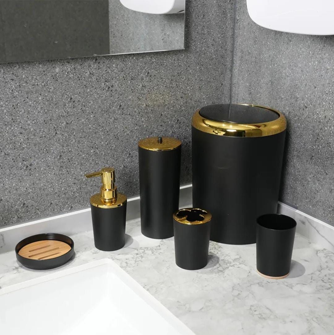 6‑Piece Premium Bathroom Accessories Set with Storage Box – Soap Dispenser, Toothbrush Holder, Tumbler, Soap Dish & Toilet Brush