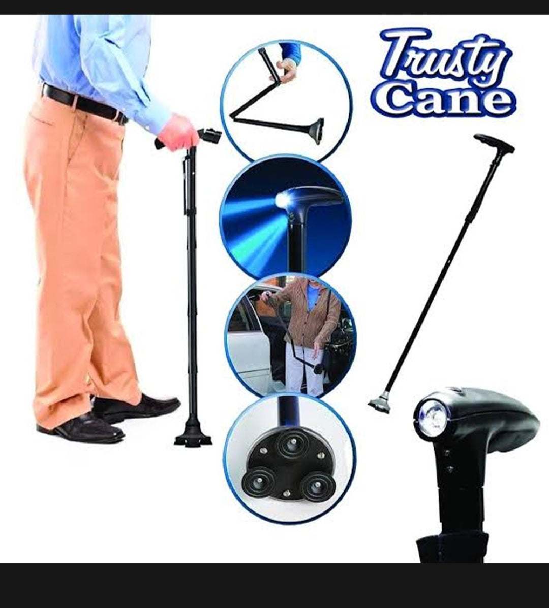 Trusty Cane – Foldable Walking Stick with LED Light & 360° Tripod Base for Seniors
