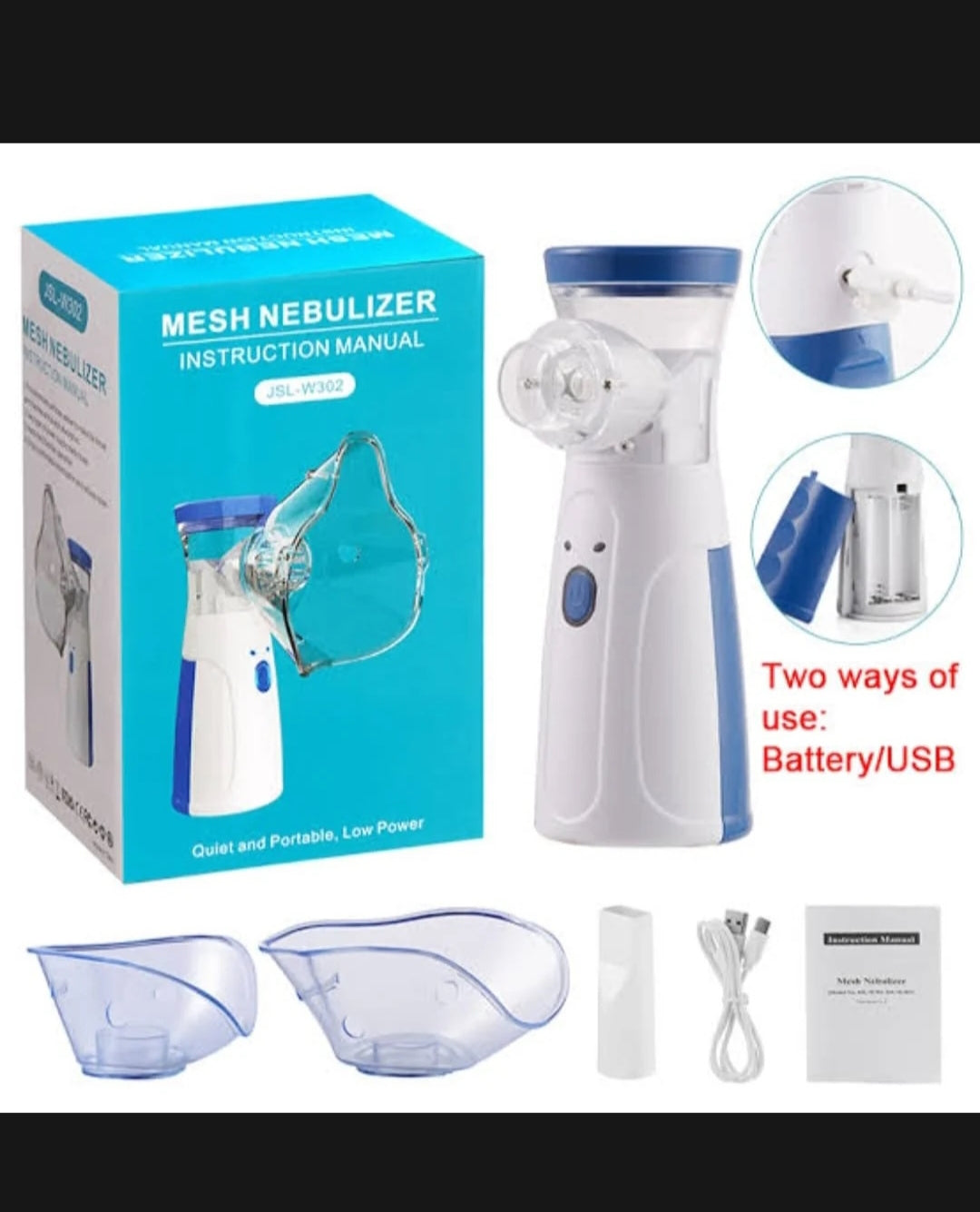 Mesh Nebulizer JSL-W302 – Portable, Rechargeable & Silent Nebulizer for Adults & Kids